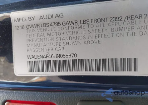 2017 Audi A4 2.0T Premium from USA, damaged, VIN WAUENAF46HN055670